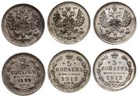 Rosja, zestaw: 3 x 5 kopiejek, 1899, 1912, 1913