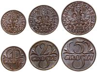 Polska, zestaw: 1, 2 , 5 groszy, 1938