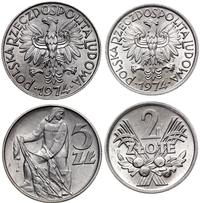 lot 2 monet 1974, Warszawa, 2 złote oraz 5 złoty