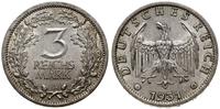 3 marki 1931 A, Berlin, rzadki typ monety, bardz