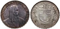 5 franków 1922 B, Berno, srebro, 25.03 g, patyna
