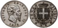 5 lirów 1874 M, Mediolan, srebro 24.84 g, KM 8.3