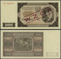 500 złotych 1.07.1948, czerwony ukośny nadruk “W