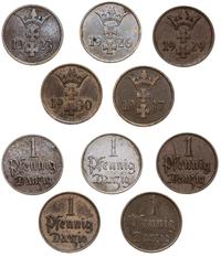 Polska, zestaw 5 x 1 fenig (komplet roczników), 1923, 1926, 1929, 1930, 1937