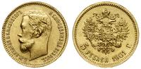 5 rubli 1901 ФЗ, Petersburg, złoto 4.30 g, bardz