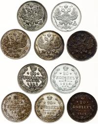 Rosja, zestaw 5 x 20 kopiejek, 2 x 1913, 2 x 1914, 1915