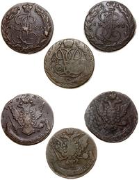 Rosja, zestaw: 3 x 5 kopiejek, 1760, 1762, 1769