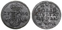 szeląg 1754, Gdańsk, moneta z zachowaym menniczy