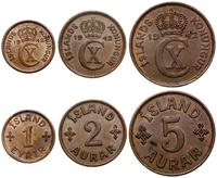 zestaw 3 monet 1942, Kopenhaga, 1 eyrir, 2 aurar