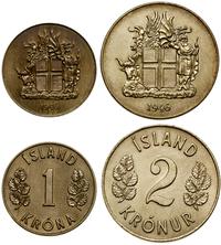 zestaw: 1 korona i 2 korony 1946, Londyn, brązal