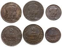 zestaw 3 monet, Paryż, 1 centym 1912, 2 centymy 