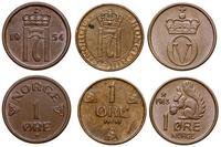 lot 3 monet, Kongsberg, 1 öre 1941, 1954, 1963 (