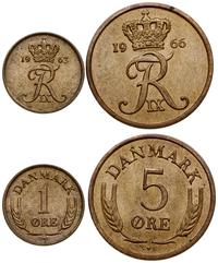 lot 2 monet, 1 öre 1963 oraz 5 öre 1966, brąz, r