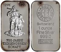 Szwajcaria, srebrna sztabka kolekcjonerska wagi 1 uncji, 1991