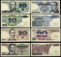 Polska, zestaw: 10 i 20 złotych 1.06.1982 oraz 10.000 złotych 1.02.1987 i 100.000 złotych 1.02.1990