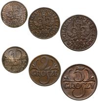 Polska, zestaw 3 monet o nominale: 1, 2 i 5 groszy, 1938