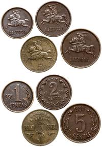 Litwa, zestaw: 1, 2 i 2 x 5 centów, 1936