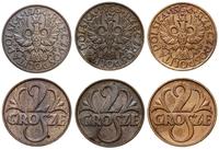 Polska, zestaw: 3 x 2 grosze, 1934, 1935, 1936