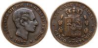 5 centimos 1877 OM, Barcelona, brąz, Cayon 17477