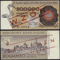 200.000 złotych 1.12.1989, czerwone ukośne "WZÓR