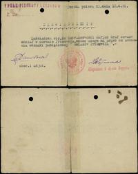 Polska, zaświadczenie wystawione na Pana Marjana Łożyńskiego, 12.04.1921