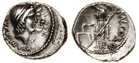 denar 46 pne, Rzym, Aw: Głowy dwóch Dioskurów w 