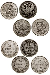 Finlandia, zestaw: 4 x 25 penniä, roczniki: 1894, 1901, 1907, 1909