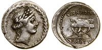 denar 46 pne, Rzym, Aw: Głowa Apollo w prawo, ob