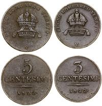 Włochy, 5 centesimi i 3 centesimi, 1822 V