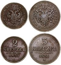 Austria, lot: 3 krajcary i 2 krajcary, 1851 A (Wiedeń) i 1851 B (Kremnica)