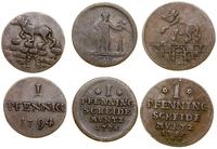zestaw 3 monet, w zestawie: 1 fenig 1750 Anhalt-