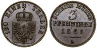 3 fenigi 1865 A, Berlin, bardzo ładne, AKS 106