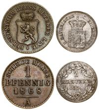 Niemcy, zestaw: 1 krajcar 1859 Monachium i 1 fenig 1868 Gera - Henryk XXII (1859–1902)
