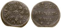 1 soldo 1734, moneta wycięta z końcówki blaszki,
