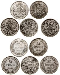 Finlandia, zestaw: 5 x 25 penniä, 1894, 1897, 1898, 1901, 1907
