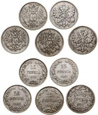 Finlandia, zestaw: 5 x 25 penniä, roczniki: 1894, 1901, 1907, 1909, 1915