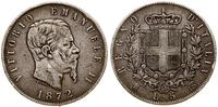 5 lirów 1872 M, Mediolan, srebro próby "900" 24.