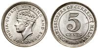 5 centów 1943, Londyn, srebro próby 500, KM 3a