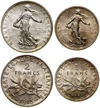 lot 2 monet 1915, Paryż, 1 frank oraz 2 franki, 