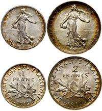 lot 2 monet 1916, Paryż, 1 frank oraz 2 franki, 