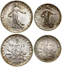 lot 2 monet 1917, Paryż, 1 frank oraz 2 franki, 
