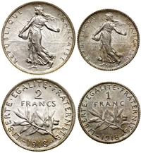 lot 2 monet 1918, Paryż, 1 frank oraz 2 franki, 