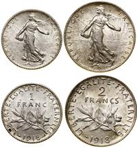 lot 2 monet 1918, Paryż, 1 frank oraz 2 franki, 