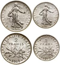 lot 2 monet 1919, Paryż, 1 frank oraz 2 franki, 