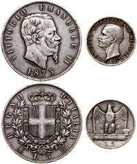zestaw 2 monet, w zestawie: 5 lirów 1873 Mediola
