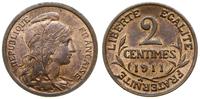 2 centymy 1911, Paryż, bardzo ładne, Gadoury 107