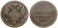 Polska, 3 grosze polskie z miedzi krajowej, 1826 IB