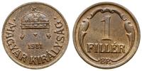 1 fillér 1931, Kremnica, brąz, piękny, Huszár 22
