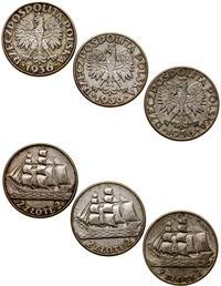 zestaw: 3 x 2 złote 1936, Warszawa, Żaglowiec, r