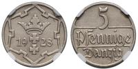5 fenigów 1928, Berlin, herb Gdańska, moneta w p